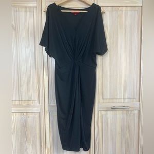 Jennifer Lopez flutter sleeve shimmery midi Bodycon dress v neck